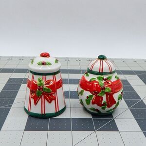 Christmas Bow Salt And Pepper Shakers Striped Holly Lady Jayne Ltd 2002